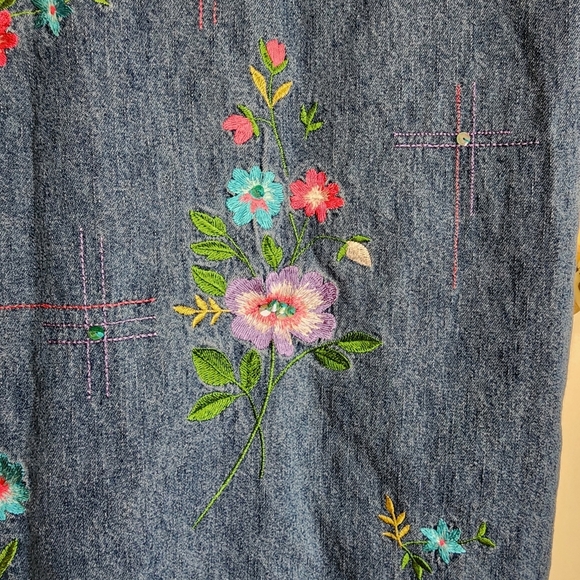 Vintage Studio Ease Petite Denim Dress Floral Embroidered 10P Cottagecore Y2K - Picture 11 of 16
